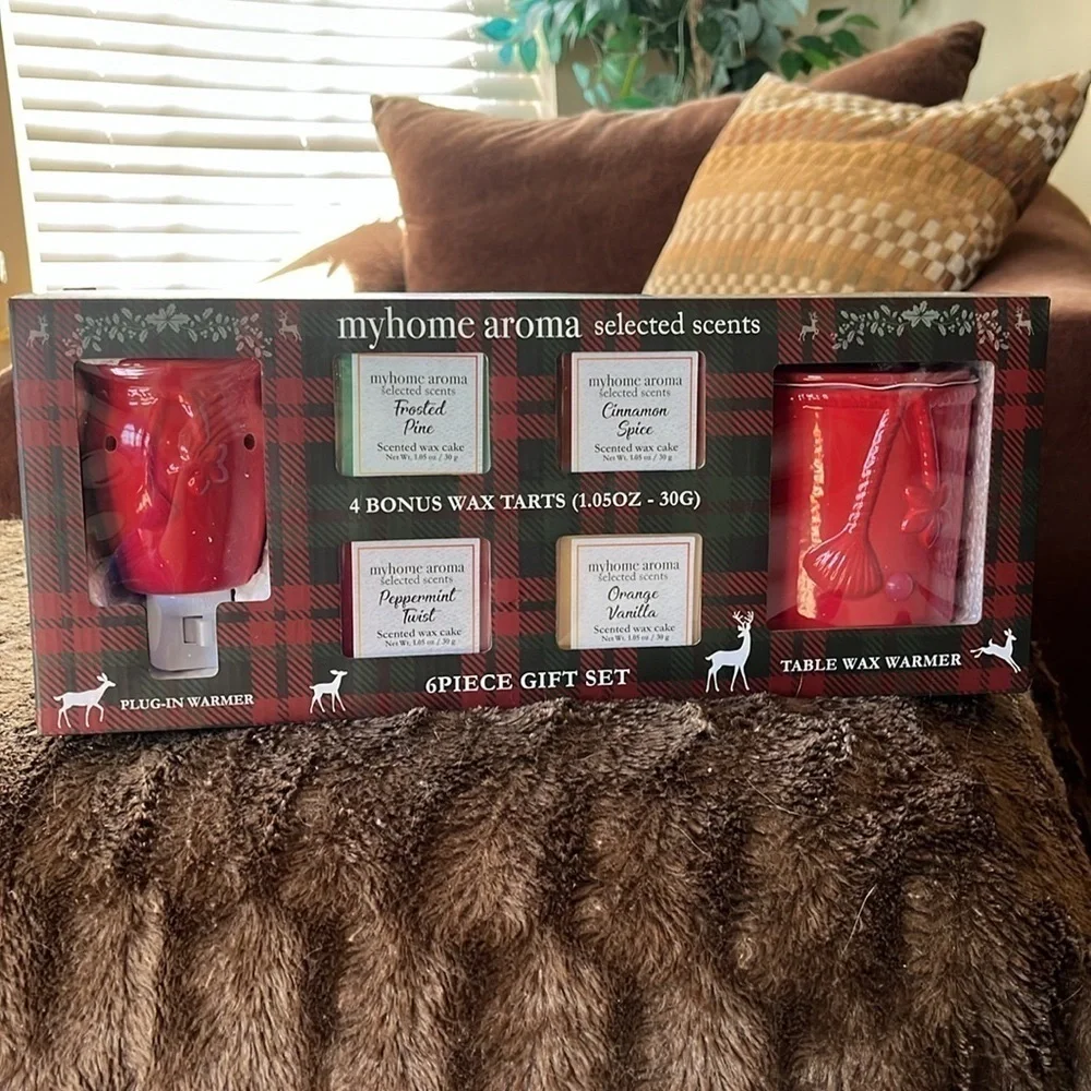 Brand New 6-Piece Christmas Gift Set Table Wax Warmer Plug-In Warmer 4 Wax Tarts